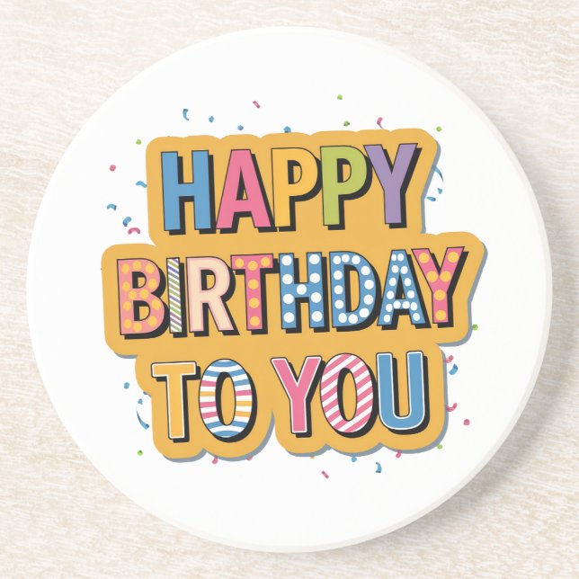 Patterned Happy Birthday Coaster (Front)