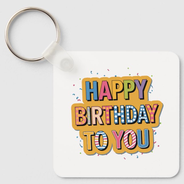 Patterned Happy Birthday Keychain (Front)