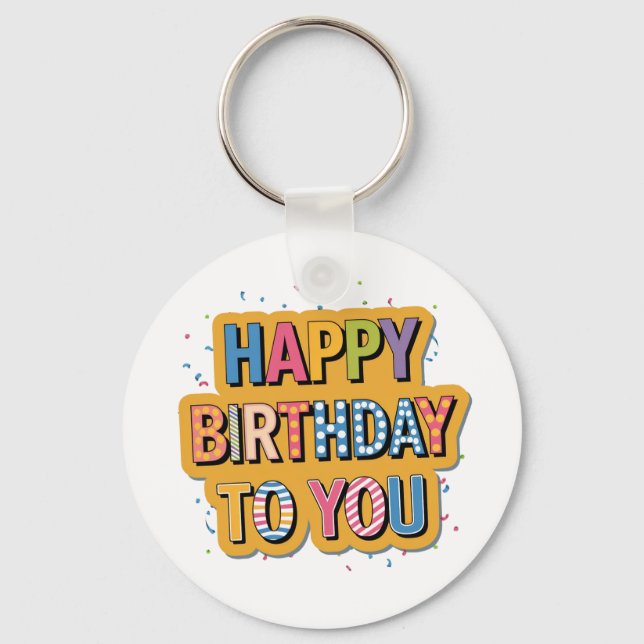 Patterned Happy Birthday Keychain (Front)