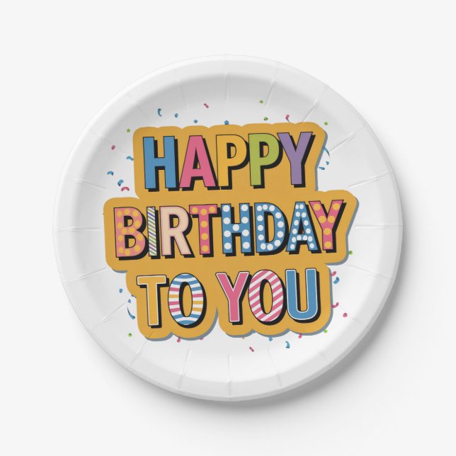 Patterned Happy Birthday Paper Plates (Front)