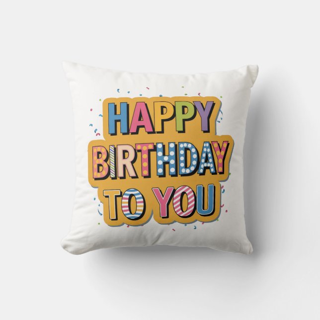 Patterned Happy Birthday Throw Pillow (Front)