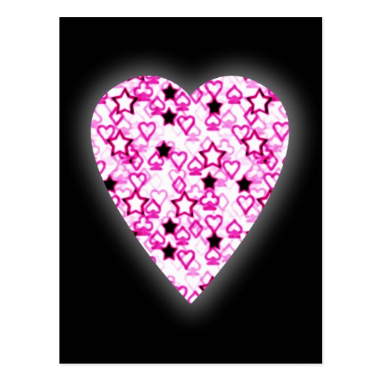 Patterned Heart Design in Pink, Black and White. Postcard