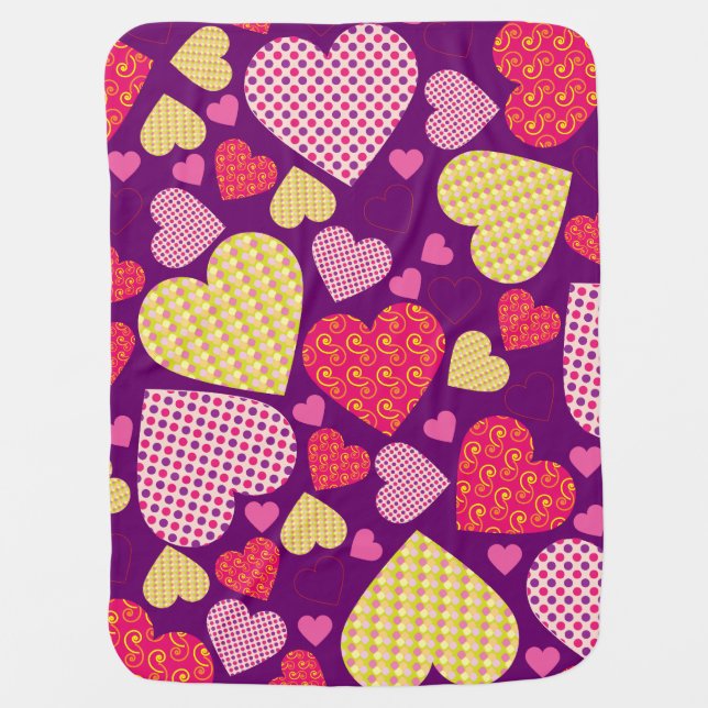 Patterned Hearts Collage Swaddle Blanket (Front)