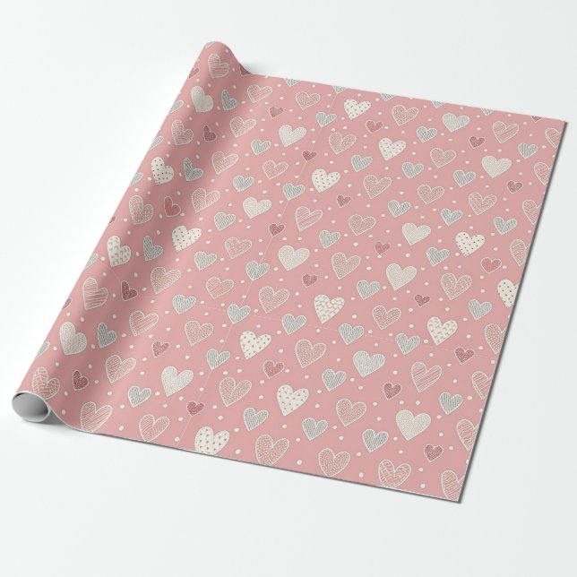 Patterned Hearts Valentine Birthday  Wrapping Paper (Unrolled)