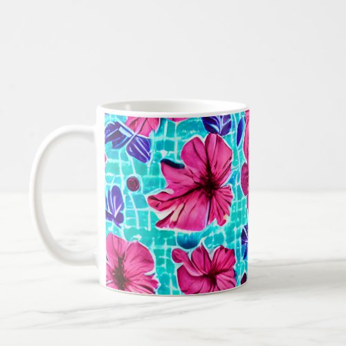 Patterned Hibiscus Mug With Blue Background