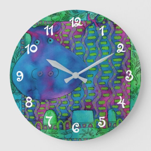 Patterned Hippo Large Clock