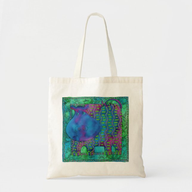 Patterned Hippo Watercolour Illustration Tote Bag (Front)