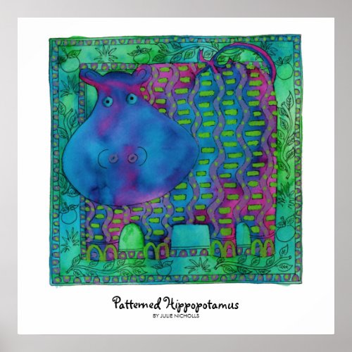 Patterned Hippopotamus Poster