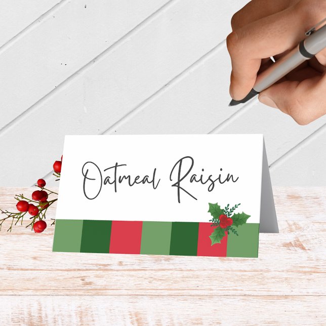 Patterned Holly Folding Food, Drink or Place Cards (Elegant Christmas Folding Label Cards for Food & Drink Labels, Place Cards, Contests and More)