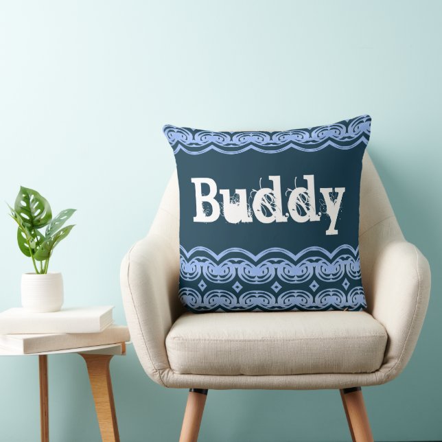 Patterned In Blue Throw Pillow (Chair)