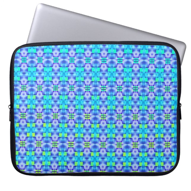 Patterned in bold blue and light green shapes  laptop sleeve (Front)