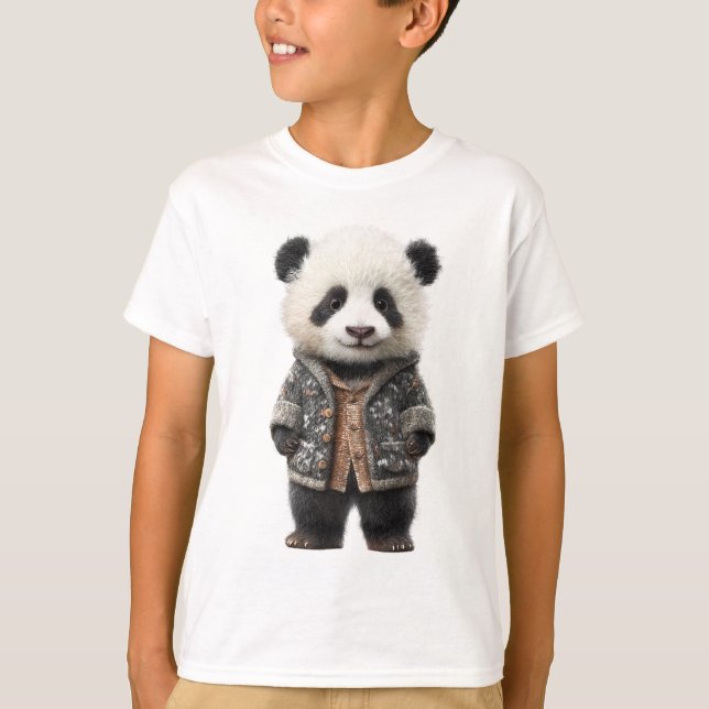 Patterned Jacket Panda Kids T-Shirt (Front)