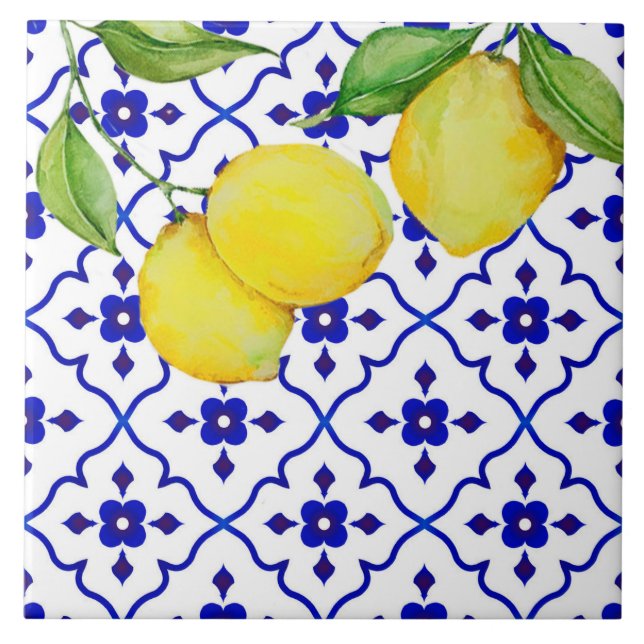 Patterned Lemon Ceramic Tile. Tile (Front)