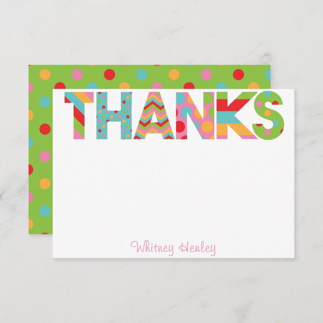 Patterned Letters THANKS Personalized Note Cards (Front/Back)