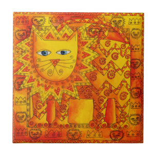 Patterned Lion Watercolour Illustration Ceramic Tile