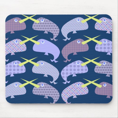 Patterned Narwhal Duels Fun Cartoon Design Mouse Pad