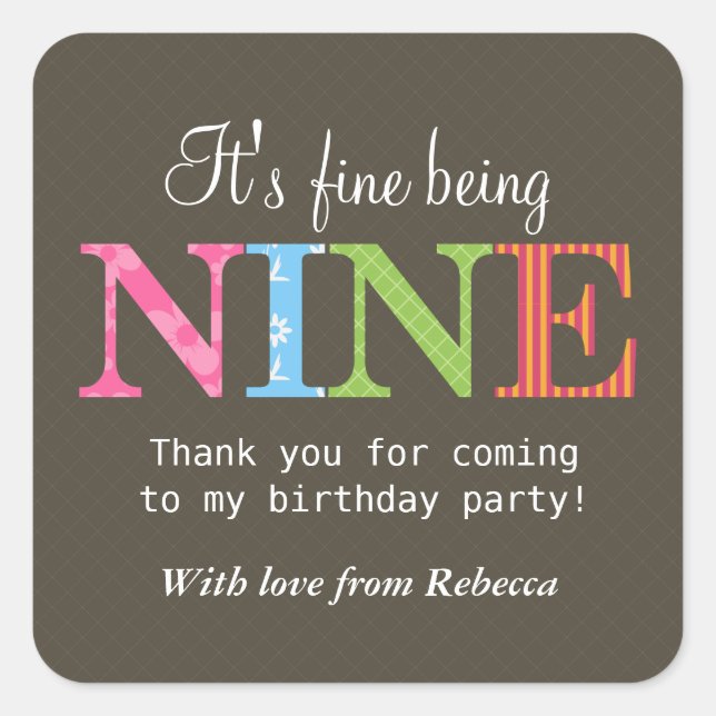 Patterned Nine Birthday Party Sticker (Front)