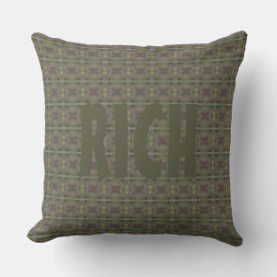 Patterned Olive Green and Plum Designer Throw Pillow