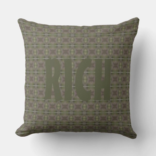 Patterned Olive Green and Plum Designer Throw Pillow (Front)