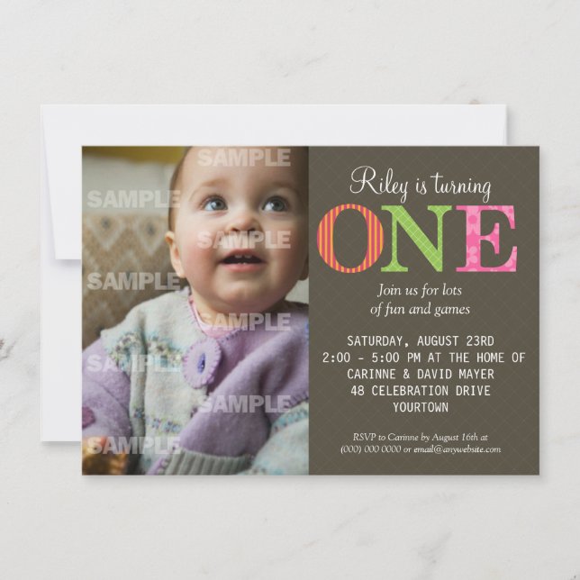 Patterned One Birthday Party Invitation (Front)