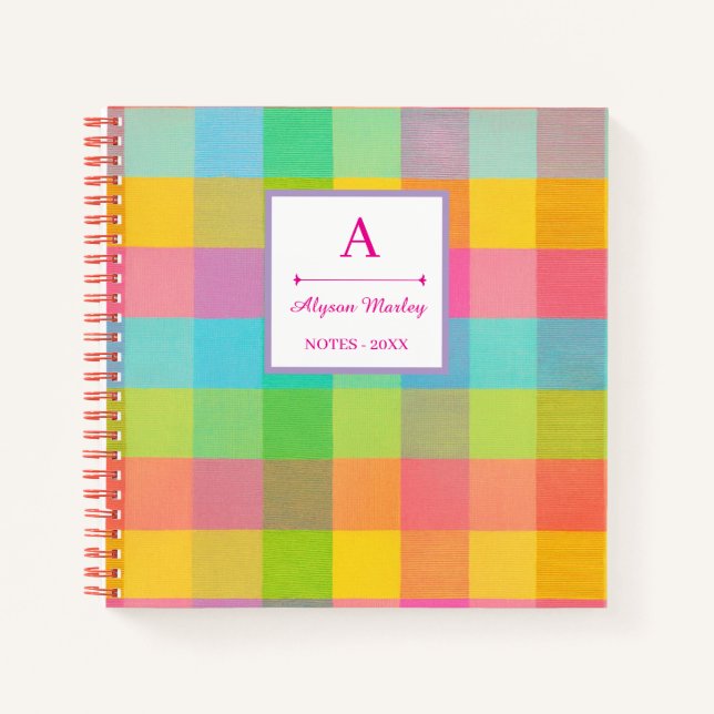 Patterned Pages – Colorful Check Personalized Spir Notebook (Front)
