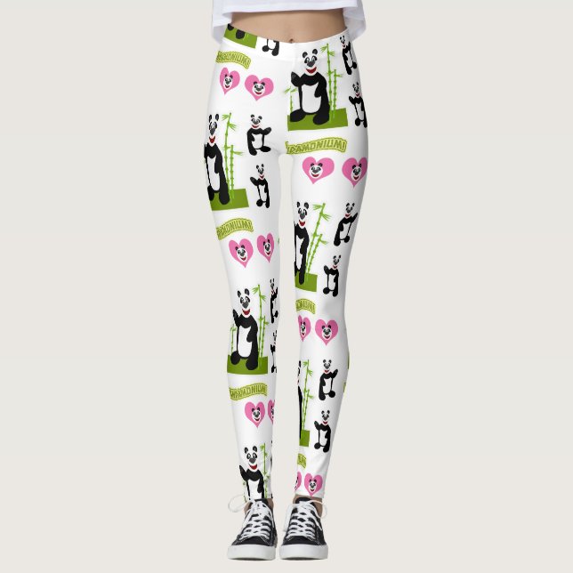 Patterned Panda-monium Panda Bear Cartoon Leggings (Front)