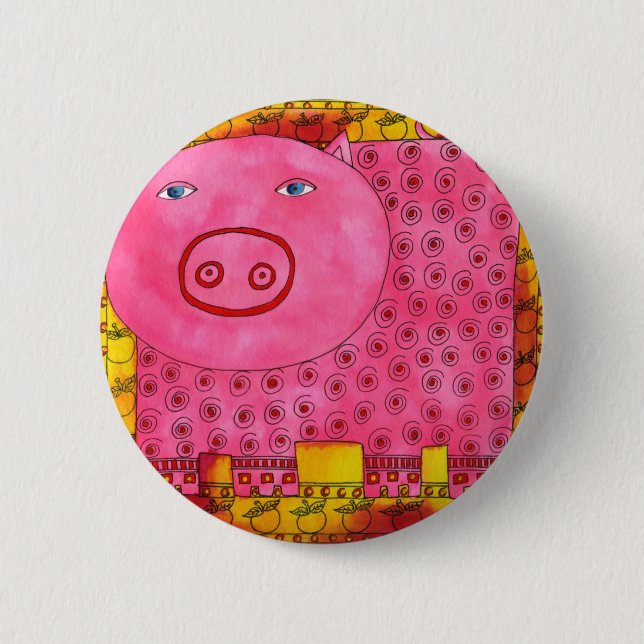 Patterned Pig Pinback Button (Front)