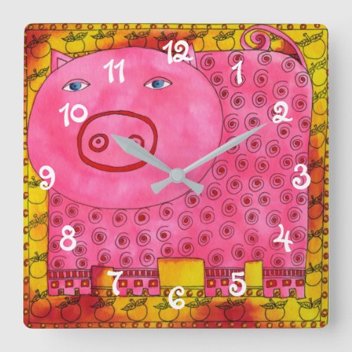 Patterned Pig Square Wall Clock