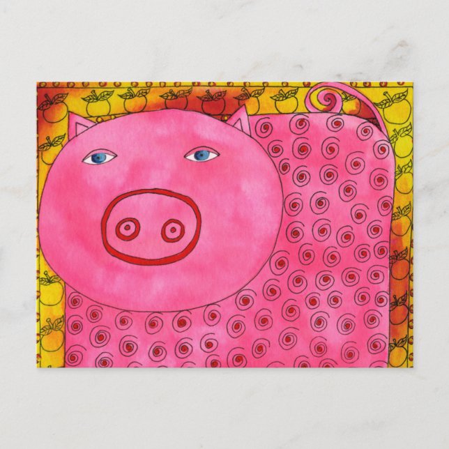 Patterned Pig Watercolour Illustration Postcard (Front)
