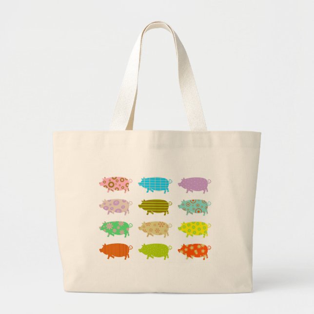 Patterned Pigs Large Tote Bag (Front)