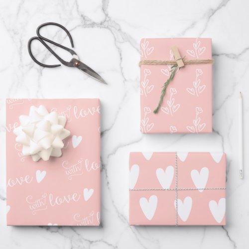 Patterned Pink Floral With Love  Wrapping Paper Sheets