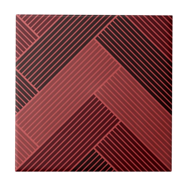 Patterned Red Burgundy Herringbone Ceramic Tile (Front)