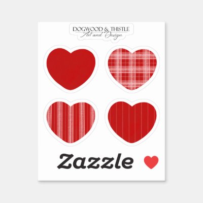 Patterned Red Hearts with Mottling Stripes Plaids Sticker