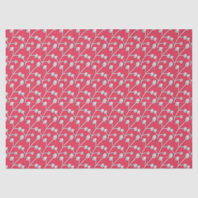 Patterned Silver-Grey Foliage on Bright Pink Red Tissue Paper (Front)