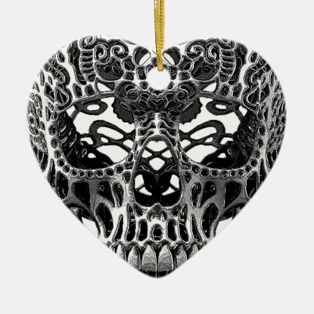 Patterned Skull.png Ceramic Ornament (Front)
