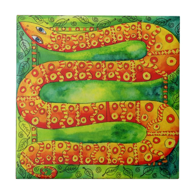 Patterned Snake Watercolour Illustration Ceramic Tile (Front)