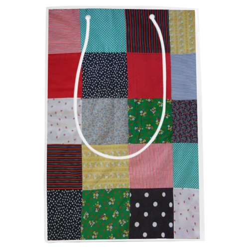 patterned squares of colorful vintage patchwork  medium gift bag