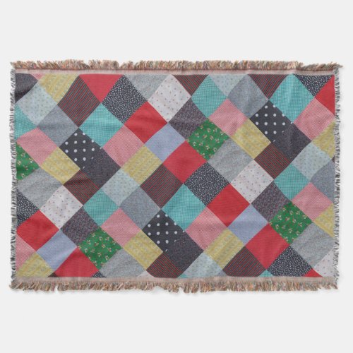 patterned squares of colorful vintage patchwork throw blanket