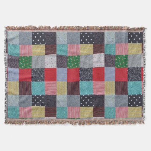 patterned squares of colorful vintage patchwork throw blanket