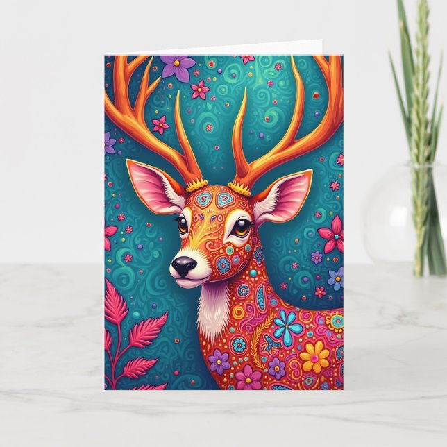 Patterned Stag Christmas Card (Front)