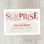Patterned Surprise Party Invitation in Pink<br><div class="desc">Fun and bright patterns fill the letters for a festive surprise birthday party invitation.</div>