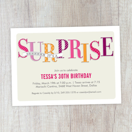 Patterned Surprise Party Invitation In Pink