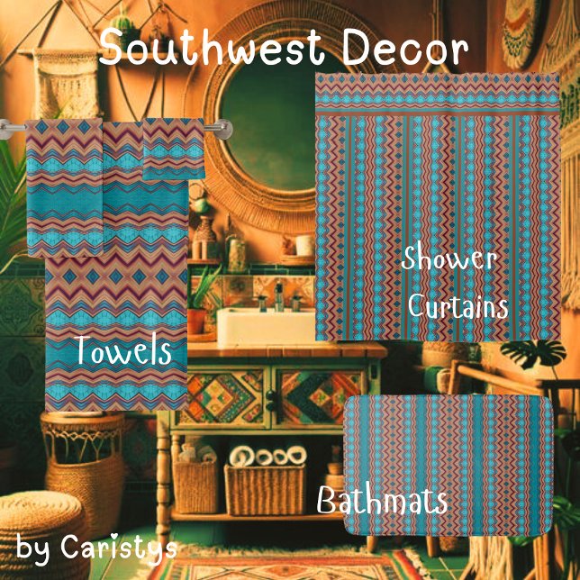 Patterned Teal, Rust, Brown  Bath Towel Set (Creator Uploaded)