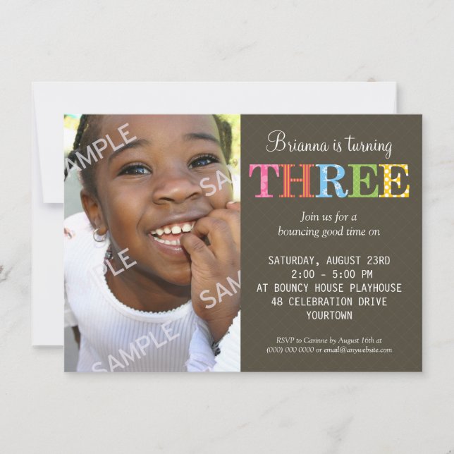 Patterned Three Birthday Party Invitation (Front)