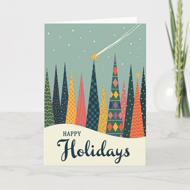 Patterned Trees Holiday Card (Front)
