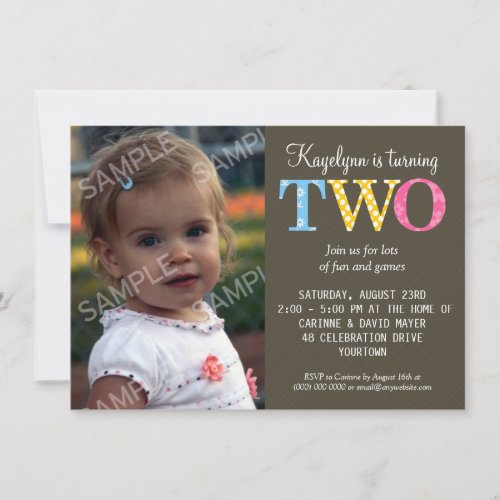 Patterned Two Birthday Party Invitation