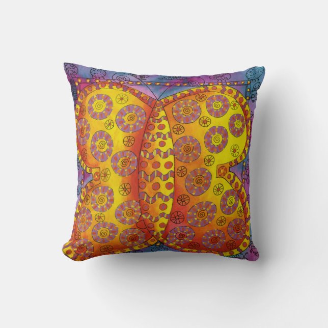 Patterned Watercolour Butterfly Illustration Throw Pillow (Front)
