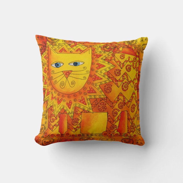 Patterned Watercolour Lion Illustration Throw Pillow (Front)