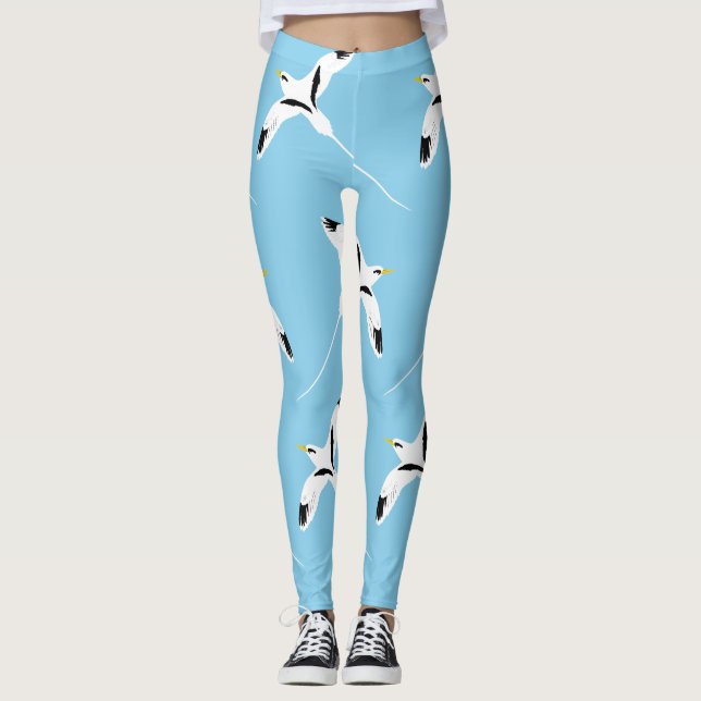 Patterned White-Tailed Tropicbird Blue Leggings (Front)