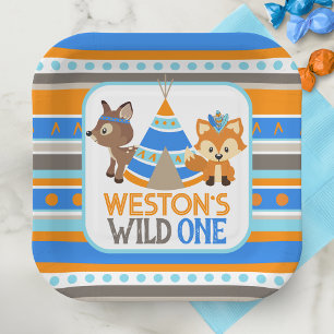 Patterned Wild One Boy First Birthday Paper Plates